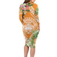 Aloha Hawaii Lanai Family Matching Long Sleeve Bodycon Dress and Hawaiian Shirt Frangipani Mix Pineapple LT7 - Polynesian Pride