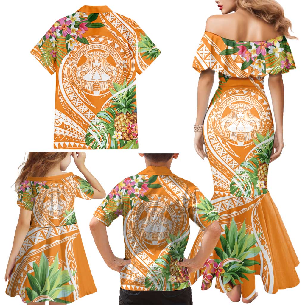 Aloha Hawaii Lanai Family Matching Mermaid Dress and Hawaiian Shirt Frangipani Mix Pineapple LT7 - Polynesian Pride