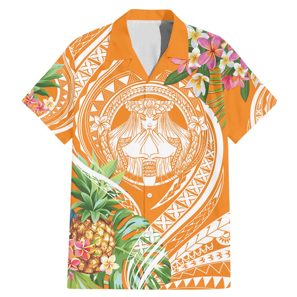 Aloha Hawaii Lanai Family Matching Mermaid Dress and Hawaiian Shirt Frangipani Mix Pineapple LT7 Dad's Shirt - Short Sleeve Orange - Polynesian Pride