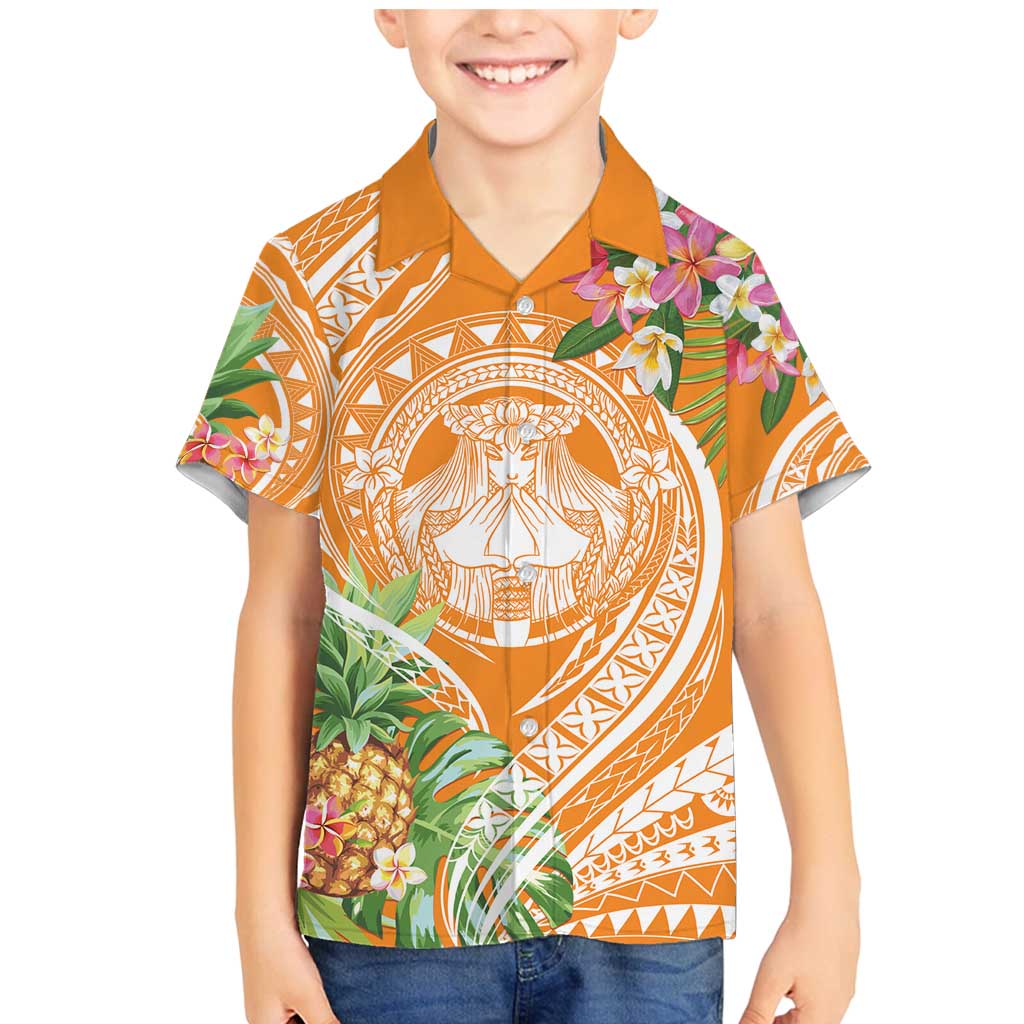 Aloha Hawaii Lanai Family Matching Mermaid Dress and Hawaiian Shirt Frangipani Mix Pineapple LT7 Son's Shirt Orange - Polynesian Pride