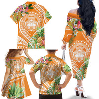 Aloha Hawaii Lanai Family Matching Off The Shoulder Long Sleeve Dress and Hawaiian Shirt Frangipani Mix Pineapple LT7 - Polynesian Pride