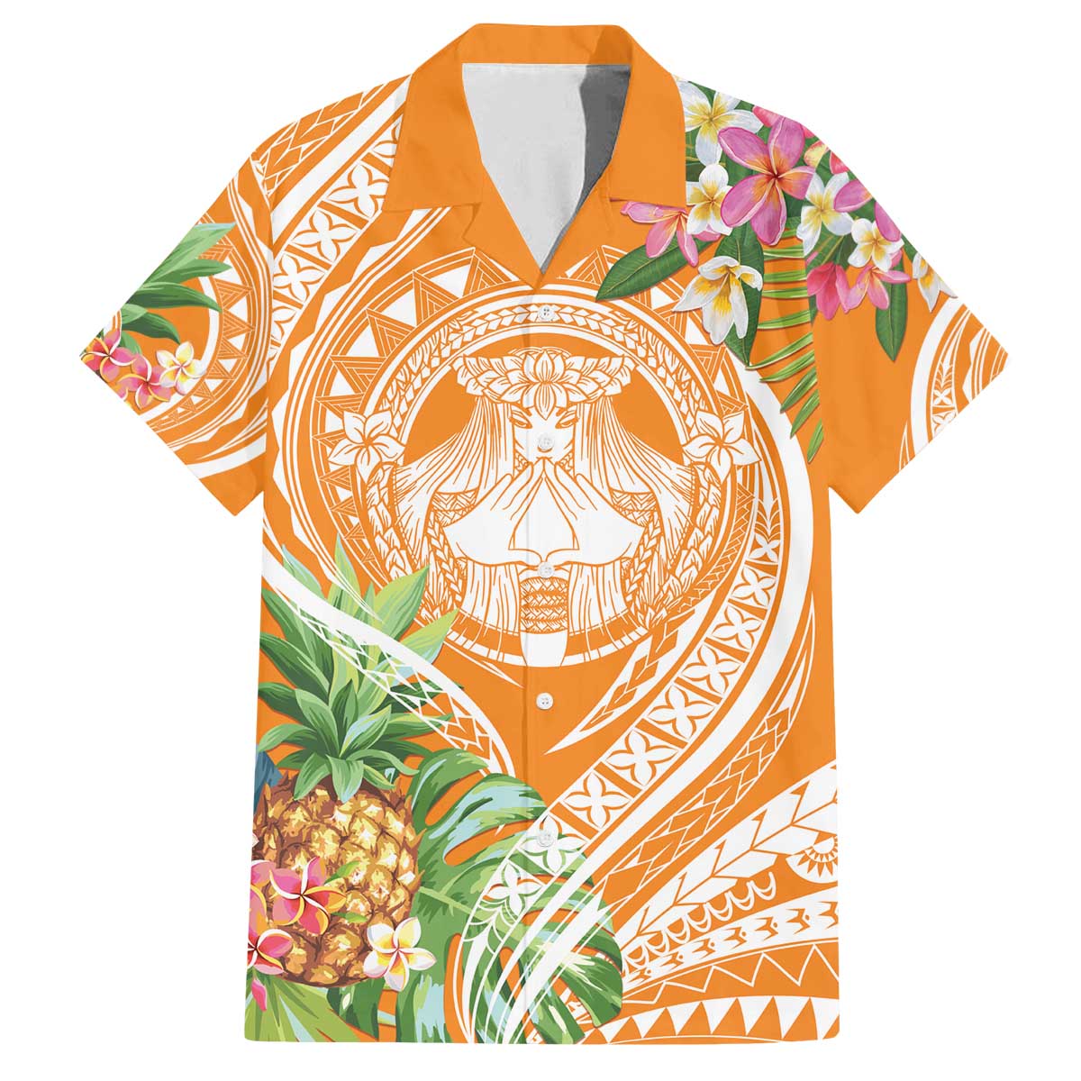 Aloha Hawaii Lanai Family Matching Off The Shoulder Long Sleeve Dress and Hawaiian Shirt Frangipani Mix Pineapple LT7 - Polynesian Pride