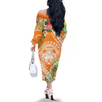 Aloha Hawaii Lanai Family Matching Off The Shoulder Long Sleeve Dress and Hawaiian Shirt Frangipani Mix Pineapple LT7 - Polynesian Pride