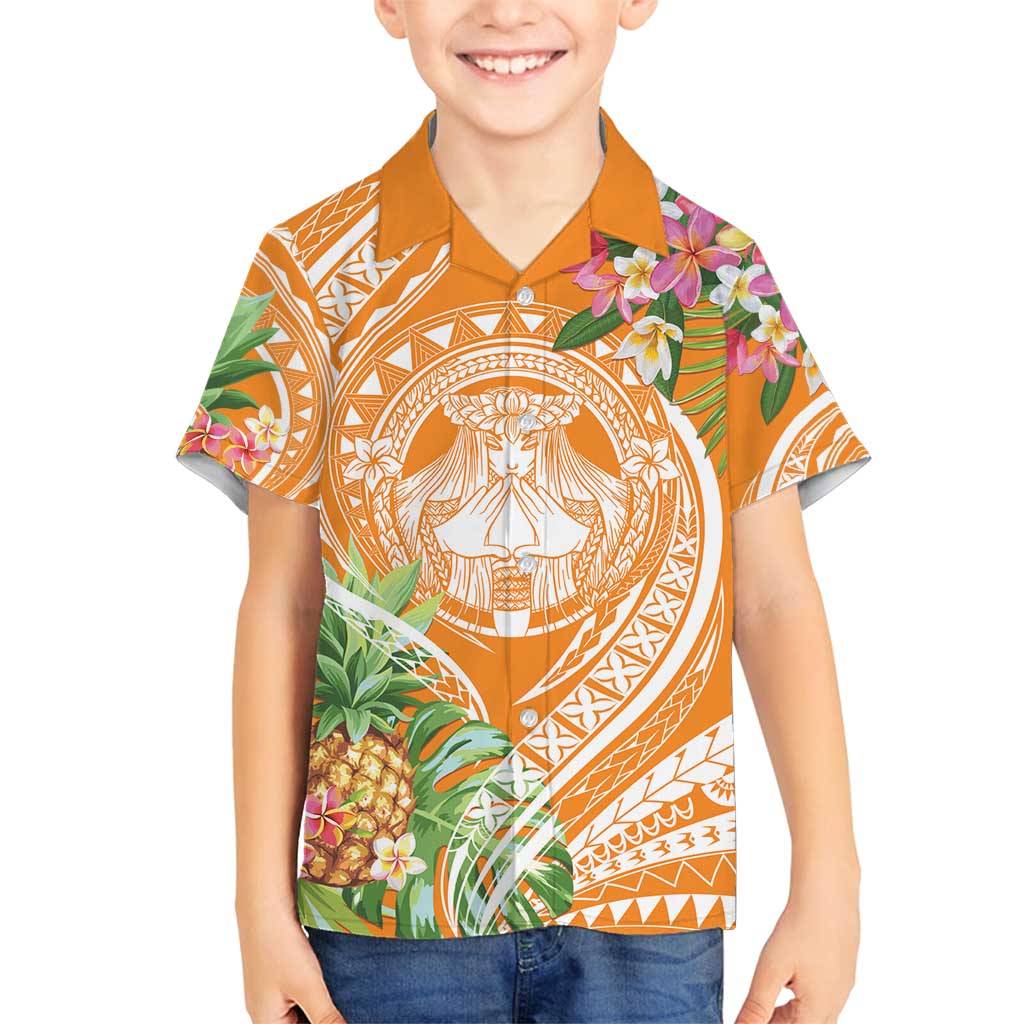 Aloha Hawaii Lanai Family Matching Off Shoulder Maxi Dress and Hawaiian Shirt Frangipani Mix Pineapple