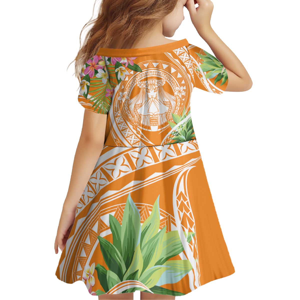 Aloha Hawaii Lanai Kid Short Sleeve Dress Frangipani Mix Pineapple