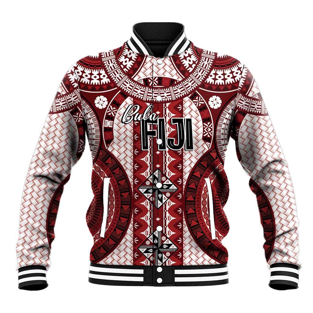 Bula Fiji Vintage Baseball Jacket Scarlet Masi Motifs