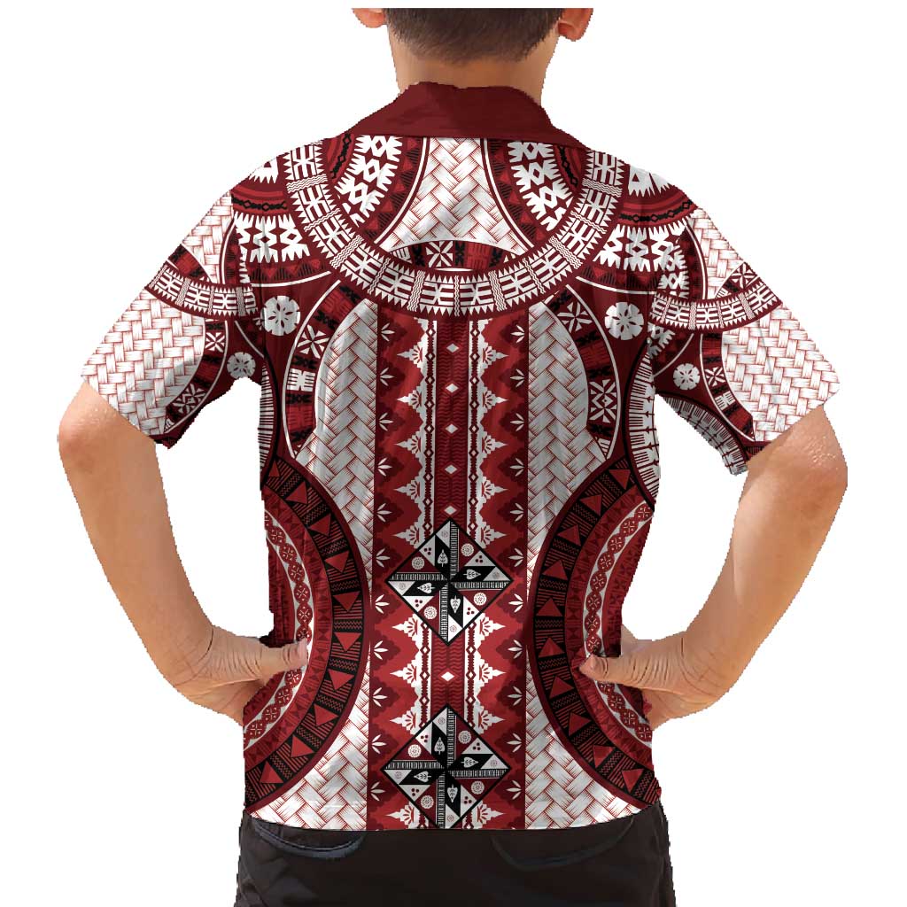 Bula Fiji Vintage Family Matching Mermaid Dress and Hawaiian Shirt Scarlet Masi Motifs LT7 - Polynesian Pride