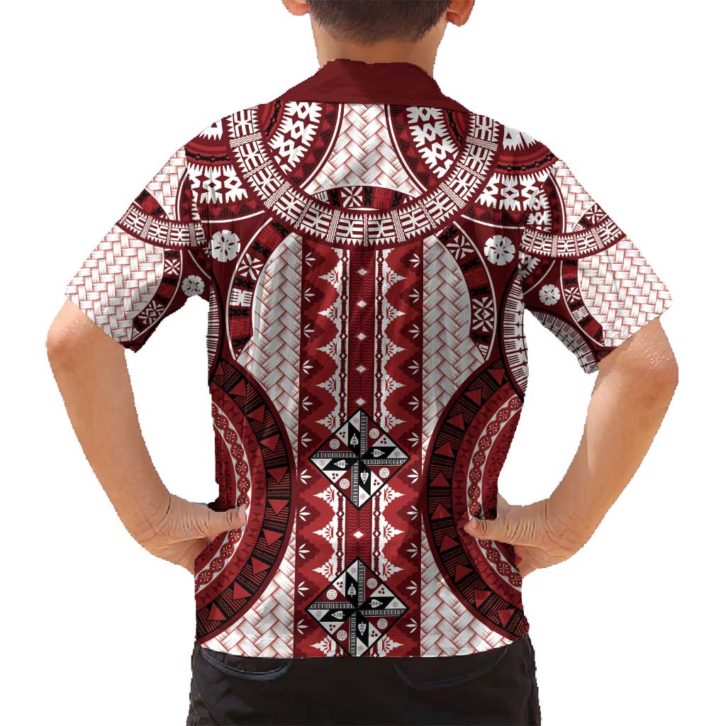 Bula Fiji Vintage Family Matching Off Shoulder Maxi Dress and Hawaiian Shirt Scarlet Masi Motifs LT7 - Polynesian Pride