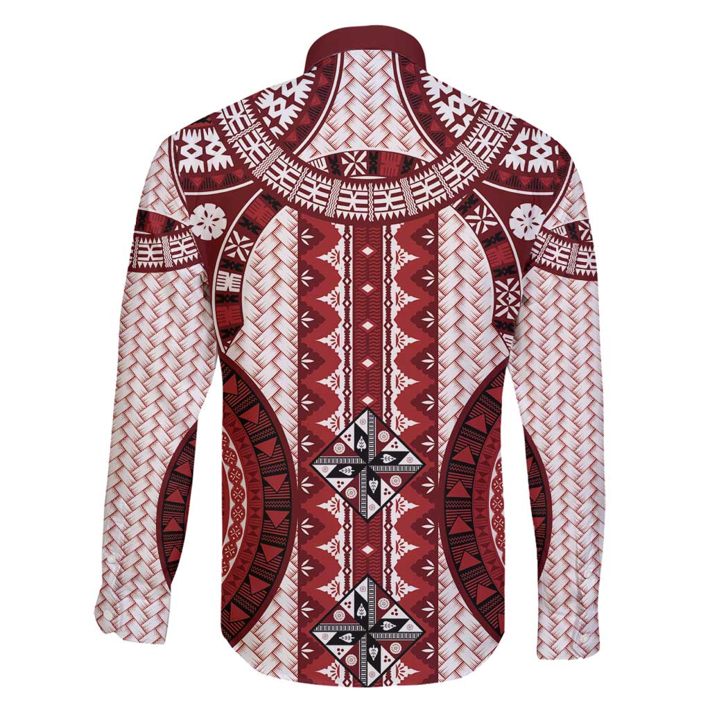Bula Fiji Vintage Family Matching Off Shoulder Maxi Dress and Hawaiian Shirt Scarlet Masi Motifs LT7 - Polynesian Pride