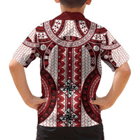 Bula Fiji Vintage Family Matching Off Shoulder Short Dress and Hawaiian Shirt Scarlet Masi Motifs LT7 - Polynesian Pride