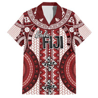 Bula Fiji Vintage Family Matching Short Sleeve Bodycon Dress and Hawaiian Shirt Scarlet Masi Motifs LT7 Dad's Shirt - Short Sleeve Scarlet - Polynesian Pride