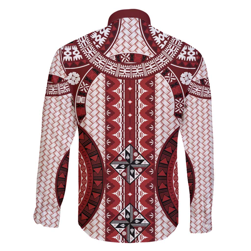 Bula Fiji Vintage Family Matching Short Sleeve Bodycon Dress and Hawaiian Shirt Scarlet Masi Motifs LT7 - Polynesian Pride