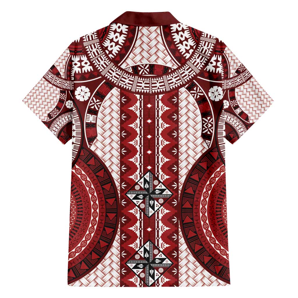 Bula Fiji Vintage Family Matching Summer Maxi Dress and Hawaiian Shirt Scarlet Masi Motifs LT7 - Polynesian Pride