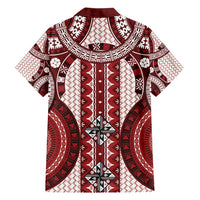 Bula Fiji Vintage Family Matching Tank Maxi Dress and Hawaiian Shirt Scarlet Masi Motifs LT7 - Polynesian Pride