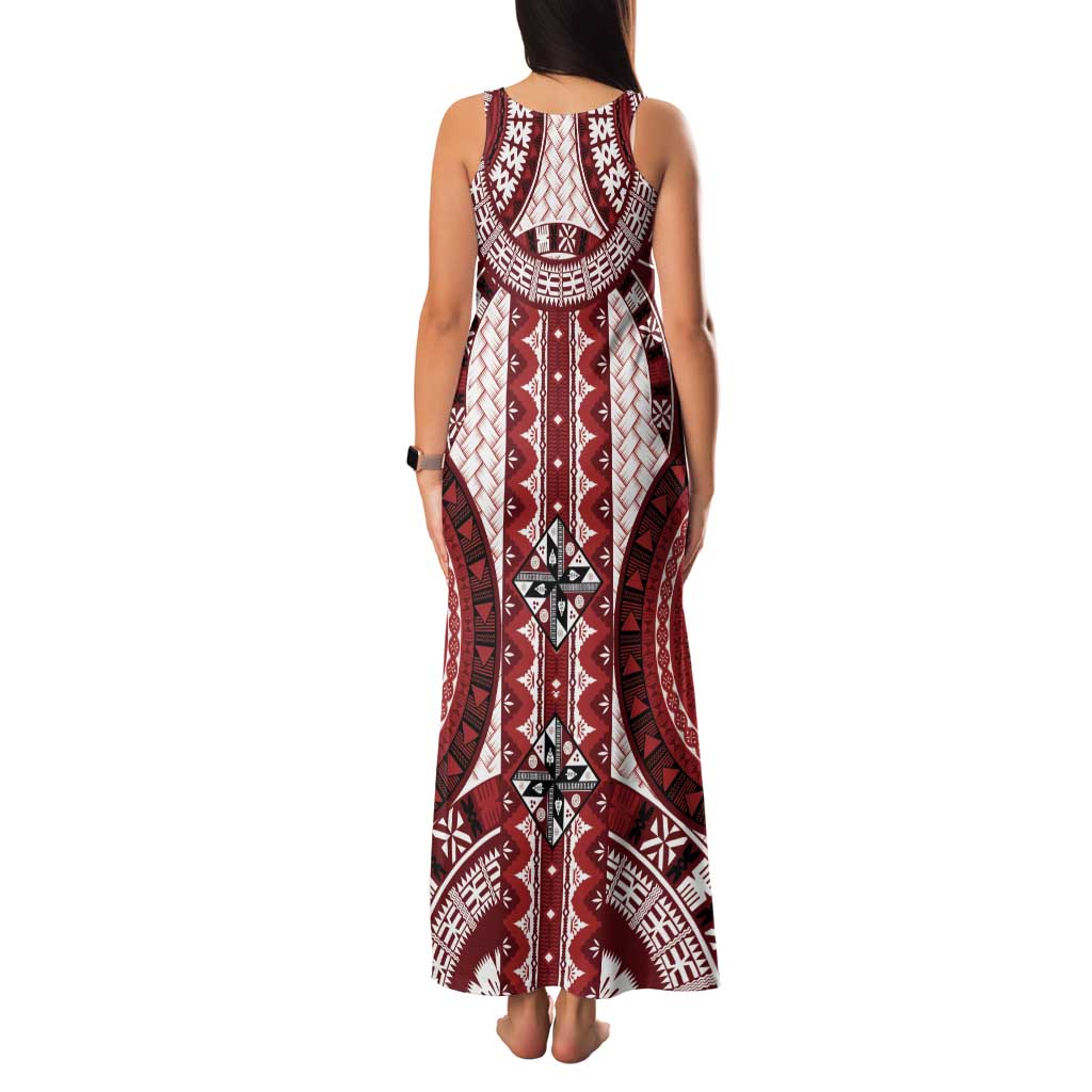 Bula Fiji Vintage Family Matching Tank Maxi Dress and Hawaiian Shirt Scarlet Masi Motifs LT7 - Polynesian Pride