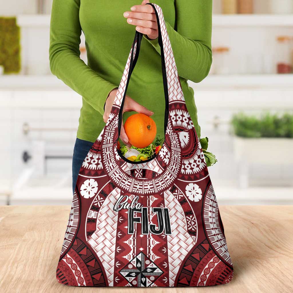 Bula Fiji Vintage Grocery Bag Scarlet Masi Motifs