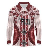Bula Fiji Vintage Long Sleeve Polo Shirt Scarlet Masi Motifs