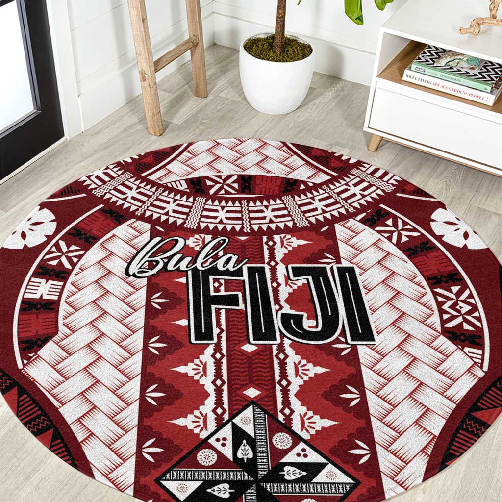 Bula Fiji Vintage Round Carpet Scarlet Masi Motifs
