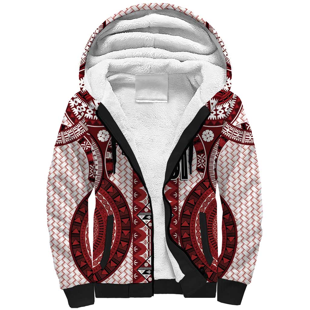 Bula Fiji Vintage Sherpa Hoodie Scarlet Masi Motifs