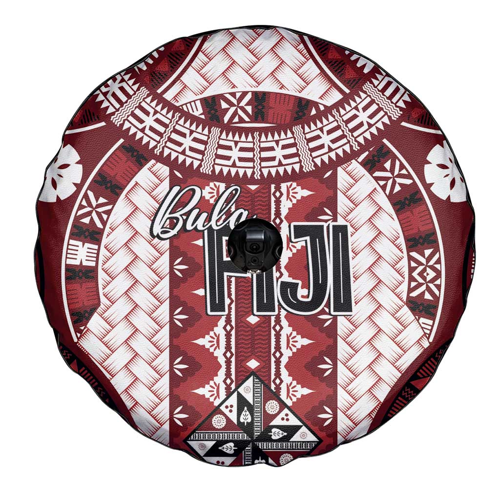 Bula Fiji Vintage Spare Tire Cover Scarlet Masi Motifs LT7 - Polynesian Pride