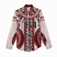 Bula Fiji Vintage Women Casual Shirt Scarlet Masi Motifs