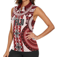 Bula Fiji Vintage Women Sleeveless Polo Shirt Scarlet Masi Motifs