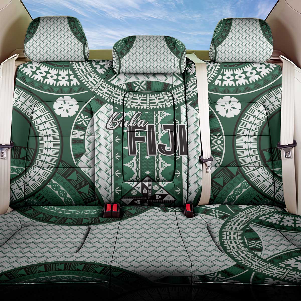 Bula Fiji Vintage Back Car Seat Cover Phthalo Green Masi Motifs