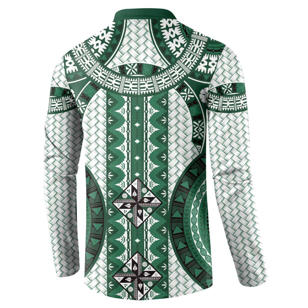 Bula Fiji Vintage Button Sweatshirt Phthalo Green Masi Motifs