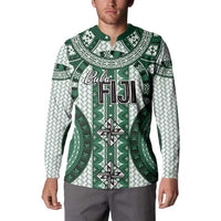 Bula Fiji Vintage Button Sweatshirt Phthalo Green Masi Motifs