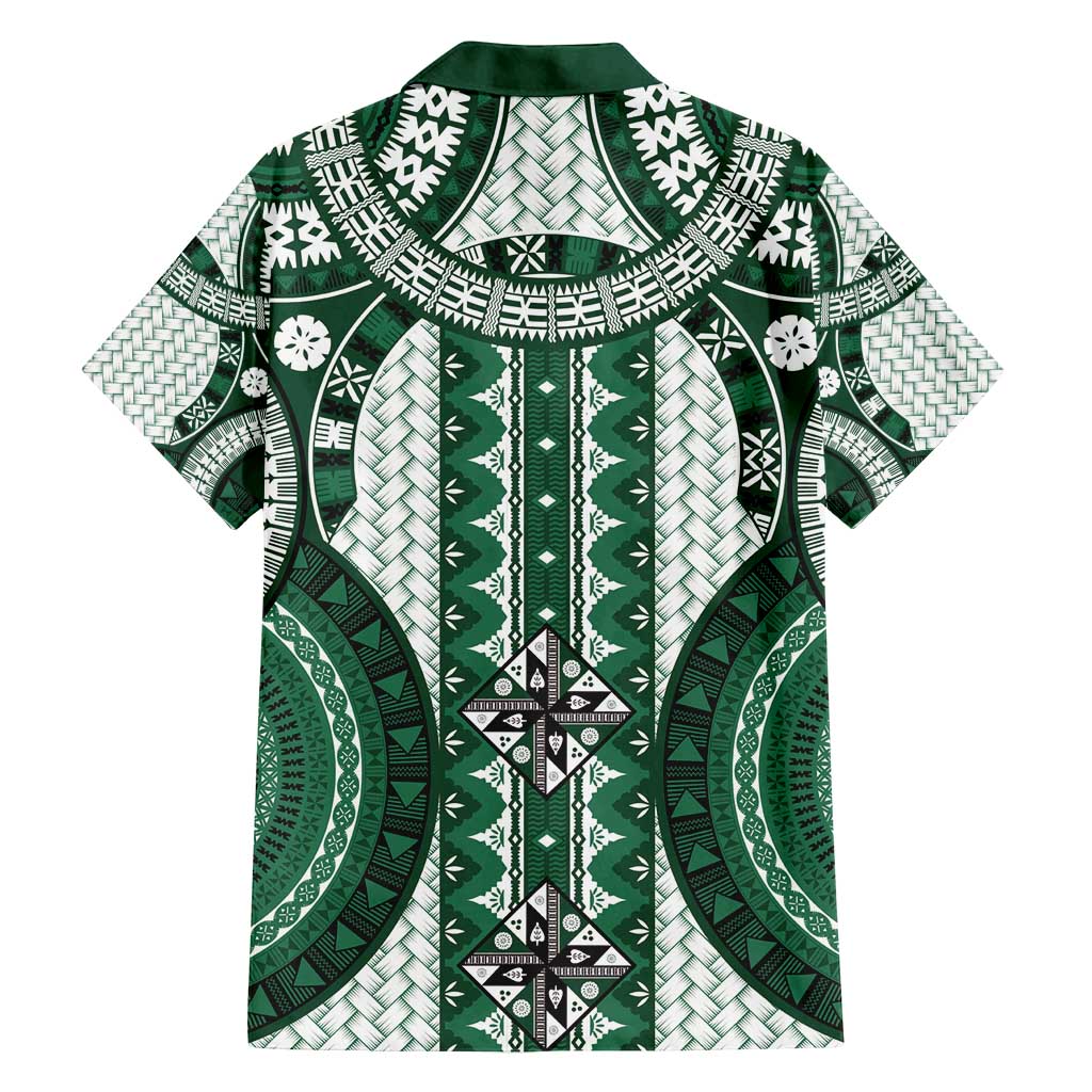 Bula Fiji Vintage Family Matching Long Sleeve Bodycon Dress and Hawaiian Shirt Phthalo Green Masi Motifs LT7 - Polynesian Pride