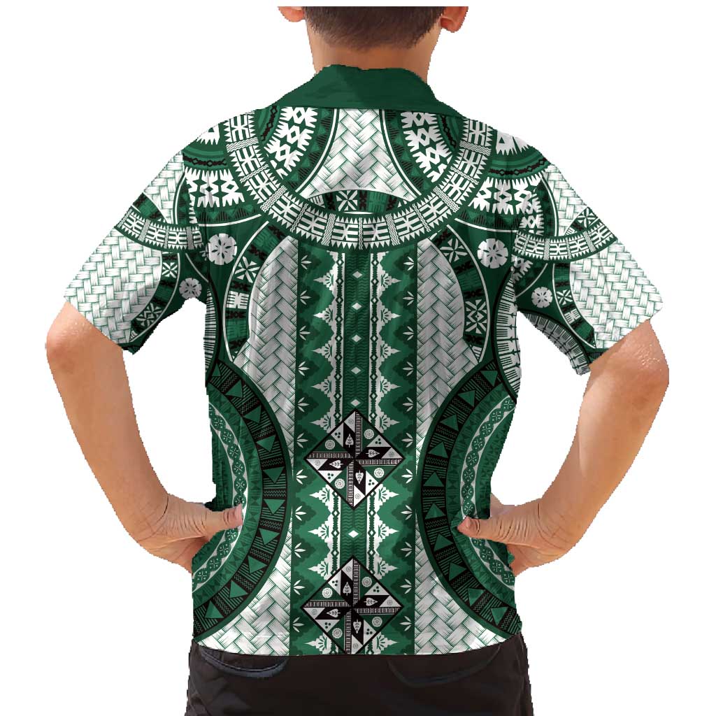Bula Fiji Vintage Family Matching Mermaid Dress and Hawaiian Shirt Phthalo Green Masi Motifs LT7 - Polynesian Pride