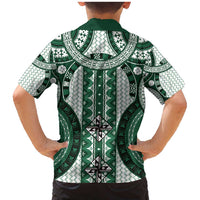 Bula Fiji Vintage Family Matching Mermaid Dress and Hawaiian Shirt Phthalo Green Masi Motifs LT7 - Polynesian Pride