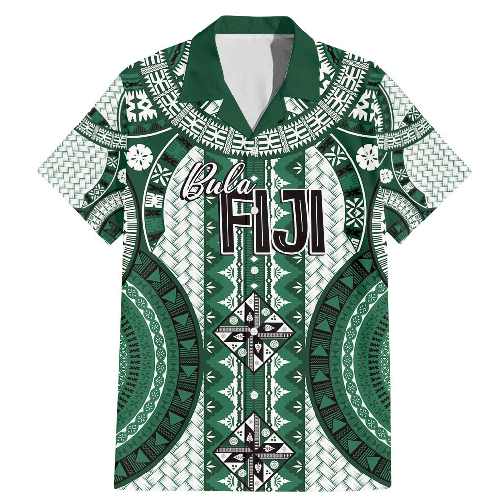 Bula Fiji Vintage Family Matching Mermaid Dress and Hawaiian Shirt Phthalo Green Masi Motifs LT7 Dad's Shirt - Short Sleeve Phthalo Green - Polynesian Pride