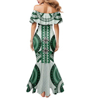 Bula Fiji Vintage Family Matching Mermaid Dress and Hawaiian Shirt Phthalo Green Masi Motifs LT7 - Polynesian Pride