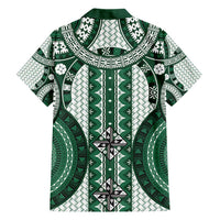 Bula Fiji Vintage Family Matching Short Sleeve Bodycon Dress and Hawaiian Shirt Phthalo Green Masi Motifs LT7 - Polynesian Pride