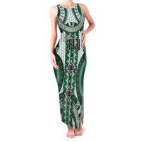 Bula Fiji Vintage Family Matching Tank Maxi Dress and Hawaiian Shirt Phthalo Green Masi Motifs LT7 Mom's Dress Phthalo Green - Polynesian Pride
