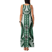 Bula Fiji Vintage Family Matching Tank Maxi Dress and Hawaiian Shirt Phthalo Green Masi Motifs LT7 - Polynesian Pride