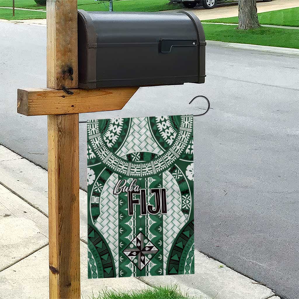 Bula Fiji Vintage Garden Flag Phthalo Green Masi Motifs