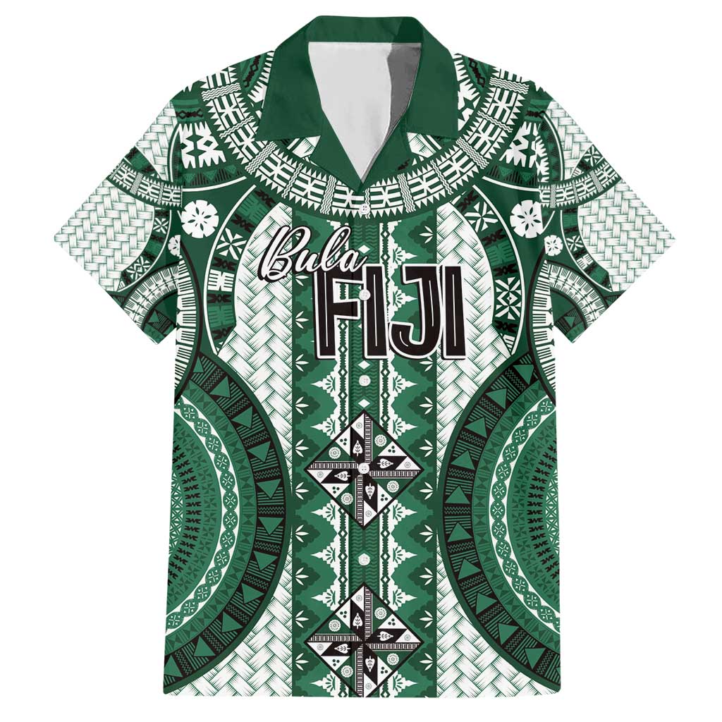 Bula Fiji Vintage Hawaiian Shirt Phthalo Green Masi Motifs