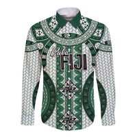 Bula Fiji Vintage Long Sleeve Button Shirt Phthalo Green Masi Motifs