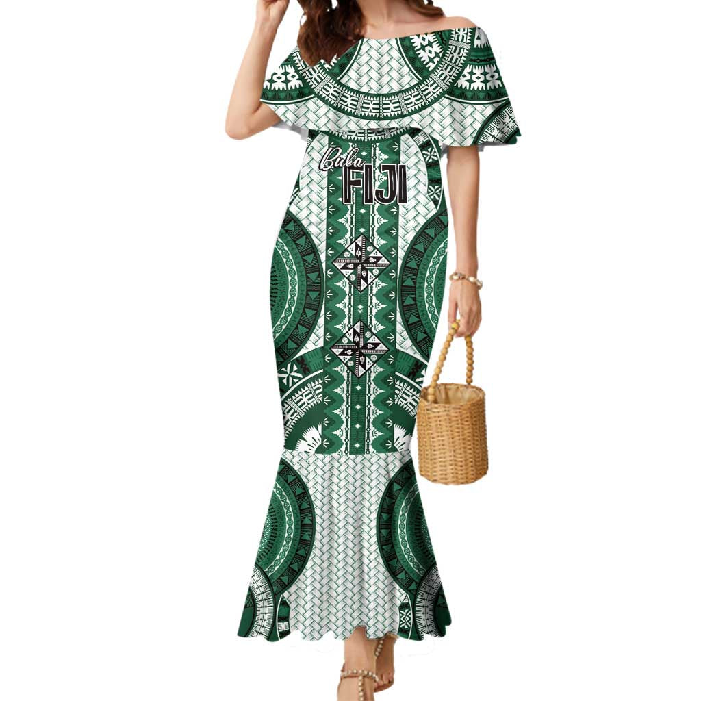 Bula Fiji Vintage Mermaid Dress Phthalo Green Masi Motifs