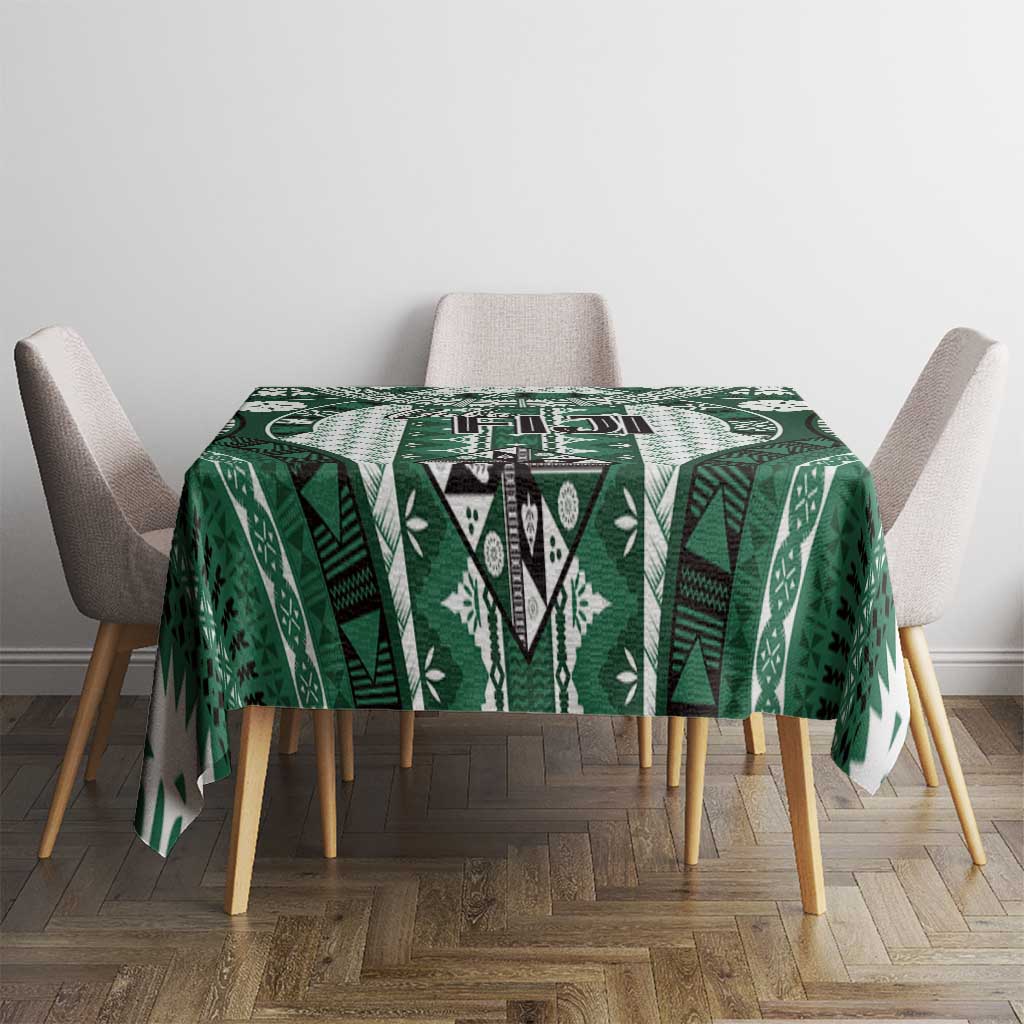 Bula Fiji Vintage Tablecloth Phthalo Green Masi Motifs