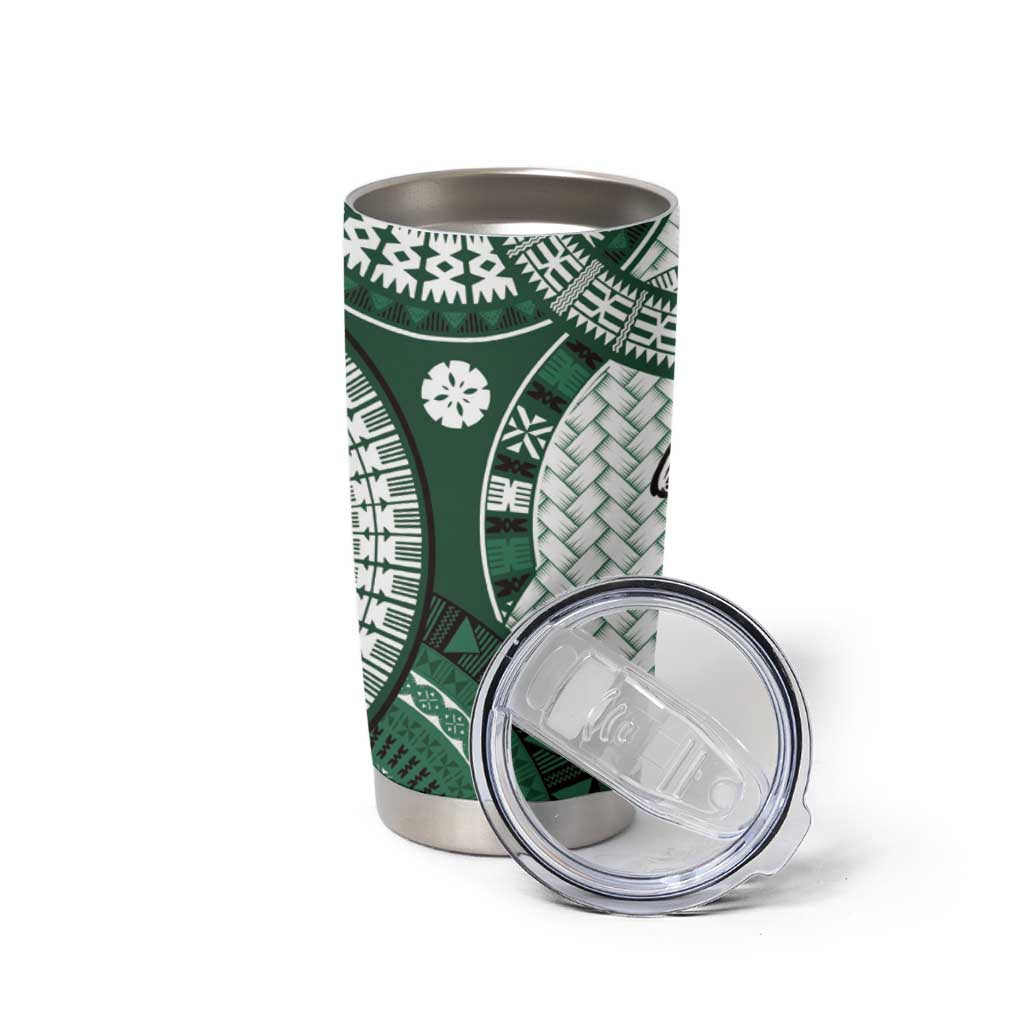 Bula Fiji Vintage Tumbler Cup Phthalo Green Masi Motifs LT7 - Polynesian Pride
