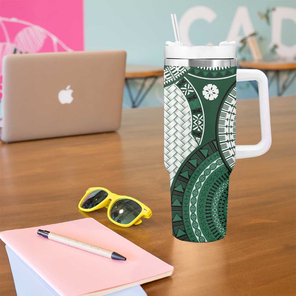 Bula Fiji Vintage Tumbler With Handle Phthalo Green Masi Motifs