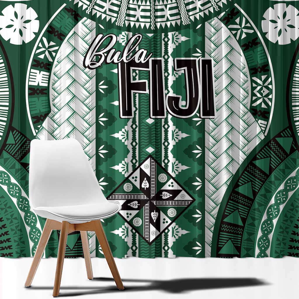 Bula Fiji Vintage Window Curtain Phthalo Green Masi Motifs