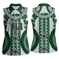 Bula Fiji Vintage Women Sleeveless Polo Shirt Phthalo Green Masi Motifs