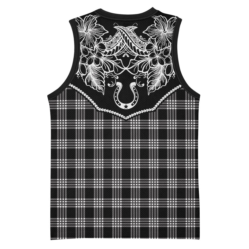 Hawai'i Paniolo Motif Black Basketball Jersey Floral Palaka Print LT7 - Polynesian Pride