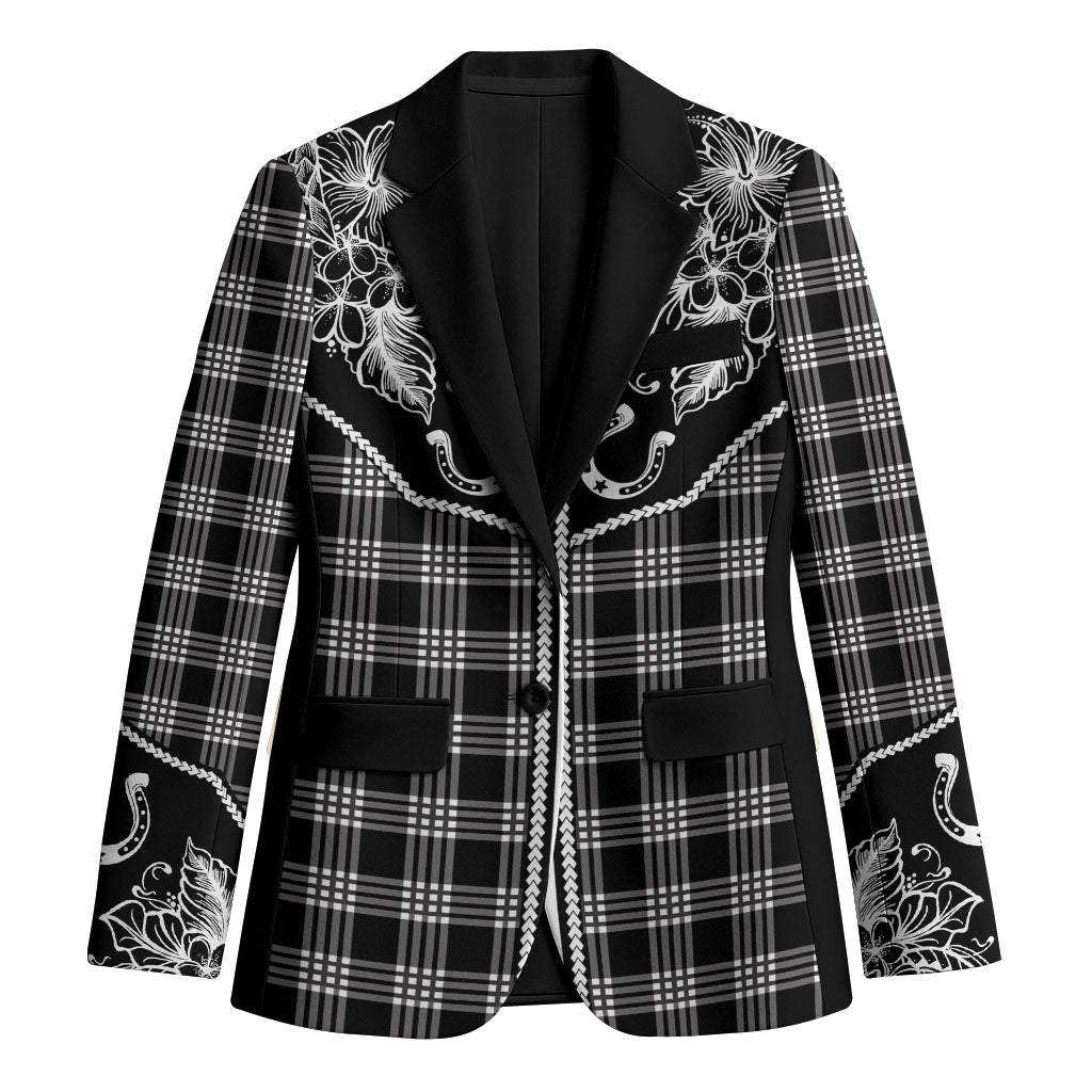 Hawai'i Paniolo Motif Black Blazer Floral Palaka Print LT7 Unisex Black - Polynesian Pride