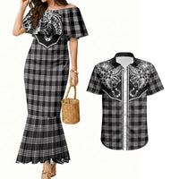 Hawai'i Paniolo Motif Black Couples Matching Mermaid Dress and Hawaiian Shirt Floral Palaka Print LT7 Black - Polynesian Pride