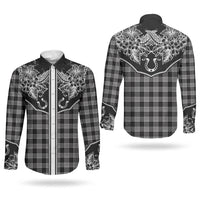 Hawai'i Paniolo Motif Black Couples Matching Mermaid Dress and Long Sleeve Button Shirt Floral Palaka Print LT7 - Polynesian Pride